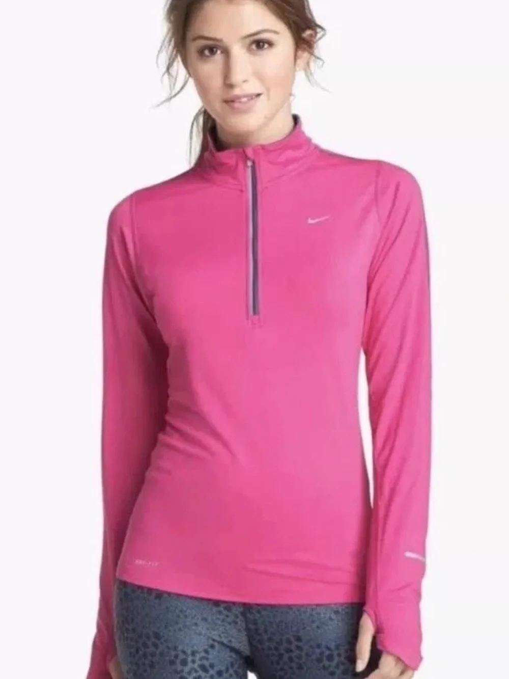 Nike Women's Hot Pink Long-Sleeve Half-Zip Performance Top